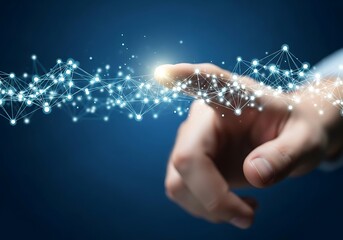 Touching a digital network connection with glowing particles