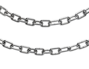 Fototapeta premium Two metal chains isolated against white background strong links