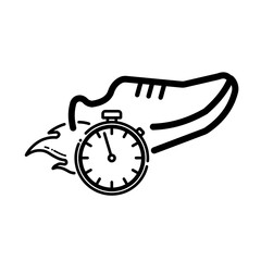 Fast running shoe with stopwatch - vector icon