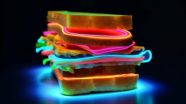 A sandwich with a neon effect. National Sandwich Day in the US.