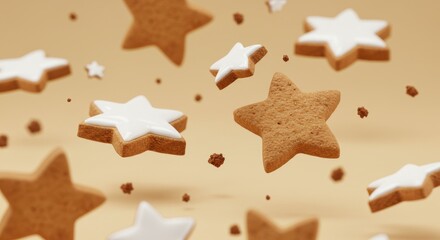 Star Shaped Gingerbread Cookies with White Icing - Festive Holiday Food Background for Christmas, Baking, and Seasonal Concepts
