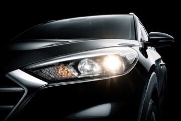 Close-up of a black SUV's headlights