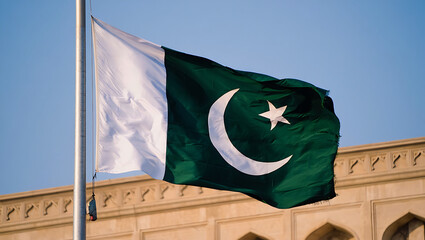 Pakistan national flag hide in beautiful clouds. Pakistan national flag for independence day, 14Th of august happy pakistan independence day. Vector template , Generative Ai	
