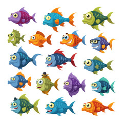 Fototapeta premium Funny Fish Flat Color Vector cartoon pack