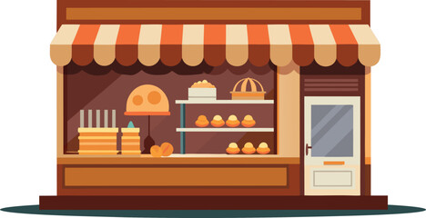 Pastry Display Window Bakery Shop Illustration.