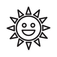 Simple black and white illustration of a happy sun with radiating rays.