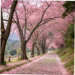 cherry blossom pathway in khun wang chiangmai tha
