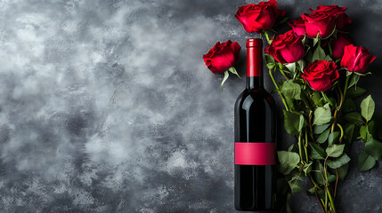 red wine bottle and red rose
