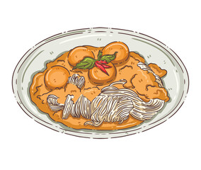 Authentic Thai Fish Ball Curry Noodles Illustration