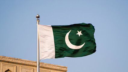 Pakistan national flag hide in beautiful clouds. Pakistan national flag for independence day, 14Th of august happy pakistan independence day. Vector template , Generative Ai	
