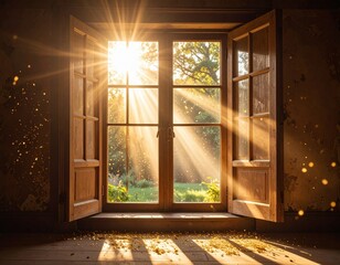 Sunlight Streaming Through Open Wooden Doors