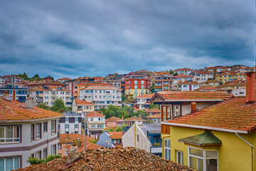 Colorful streets with beautiful houses and bright flowers in Sile