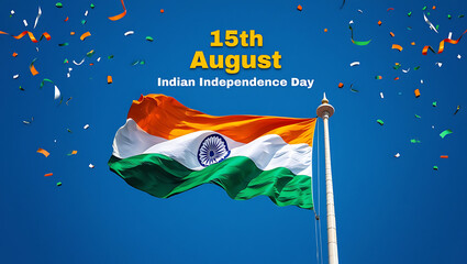 15 August Indian Happy Independence Day Celebration Poster Design Template, illustration of abstract tricolor banner with Indian flag for 15th August Happy Independence, generative ai