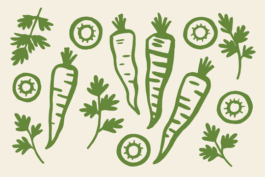 Naklejki Carrot roots and tops naive hand drawn style vector illustration