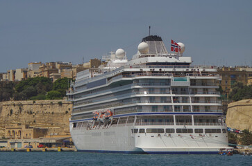 Luxury cruiseship cruise ship liner Star docked at terminal in La Valletta, Malta during summer...
