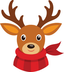Obraz premium Reindeer Head Vector Red Scarf.