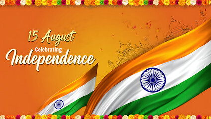 15 August Indian Happy Independence Day Celebration Poster Design Template, illustration of abstract tricolor banner with Indian flag for 15th August Happy Independence, generative ai