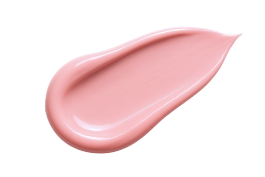 Smooth Swirl of Pink Creamy Cosmetic Texture with Reflective Highlights, Isolated on Black