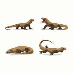 Komodo Dragons in Various Poses Illustration