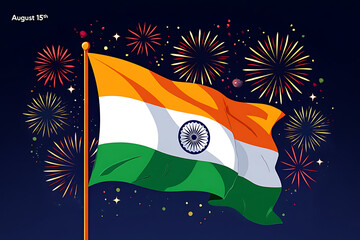 15 August Indian Happy Independence Day Celebration Poster Design Template, illustration of abstract tricolor banner with Indian flag for 15th August Happy Independence, generative ai