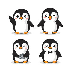 Penguin Collection Playful Poses in Flat Illustration Style