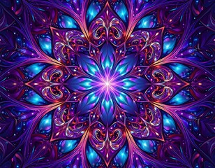 Intricate Floral Mandala Pattern with Vibrant Purple and Blue Hues Design