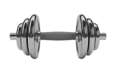 Naklejka premium Chrome dumbbell weightlifting equipment for strength training and fitness, promoting healthy lifestyle and intense workouts for gym enthusiasts