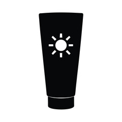 Full black color silhouette of a sunscreen tube on white background Vector illustration