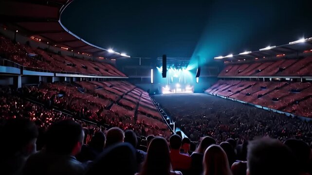 Distant View of Stage and Performer from High Up in Stadium. Nightlife And Entertainment Related AI Concept.