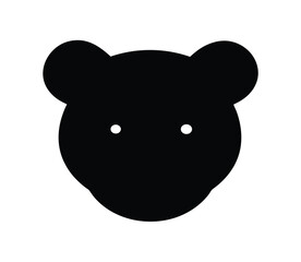 Full black color silhouette of a toy bear face on white background Vector illustration