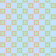 Seamless retro-inspired geometric pattern with alternating squares and dotted centers in soft blue and beige tones. Great for wrapping paper, textiles, digital backgrounds, and vintage designs.