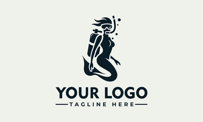 Elegant mermaid scuba diver logo design, showcasing underwater exploration.