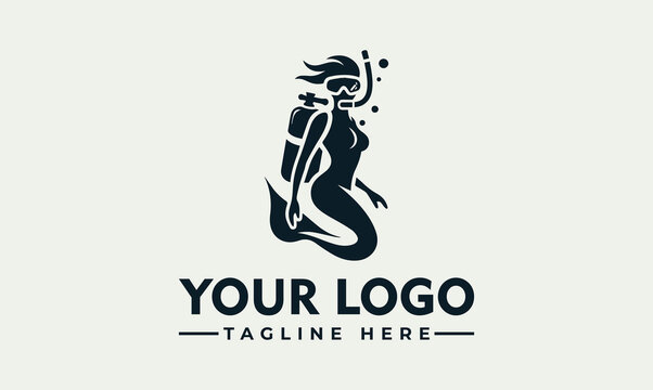 Elegant mermaid scuba diver logo design, showcasing underwater exploration.