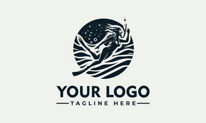 Graphic logo of a mermaid swimming in the ocean under a starry sky, presented as a circular design.