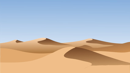 Stylized vector illustration of rolling sand dunes under a clear pale blue sky