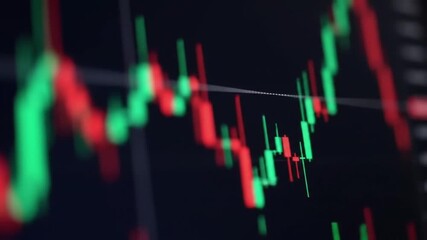 Stock market chart showing financial data with green and red candlestick patterns