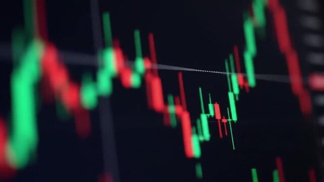Stock market chart showing financial data with green and red candlestick patterns