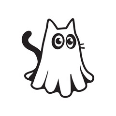 Cute Cartoon Black Cat Dressed as a Ghost for Halloween