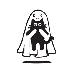 Cute Cartoon Ghost Hugging a Black Cat for Halloween