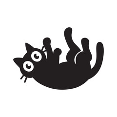 Playful Cartoon Black Cat Lying on Its Back Silhouette