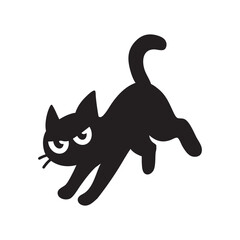 Running Angry Cartoon Black Cat Silhouette with Bold Expression