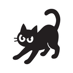 Angry Cartoon Black Cat Silhouette in Defensive Pose