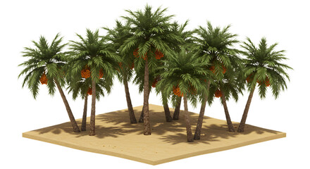 Lush Date Palm Grove with Ripe Orange Fruits on Sandy Patch Transparent Background