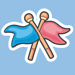 Crossed flags sticker blue and pink colored in isolated background