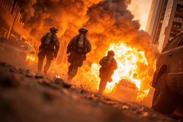 Firefighters Battling Intense City Blaze