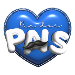 Father's Day (Dia dos pais) 3D Icon with Heart and Bold Letters