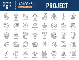 Project  icon set. Includes project, startup, management, business and more. Vector Illustration with Editable Strokes