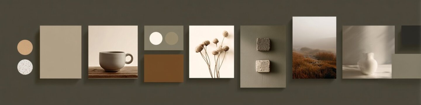 Mood board digitale: palette di colori tenui e naturali