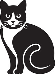 Elegant Black Cat Silhouette Vector Illustration with Playful Tail Curl and Charming Facial Details