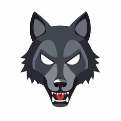 Stylized wolf head illustration with fierce expression and sharp teeth  